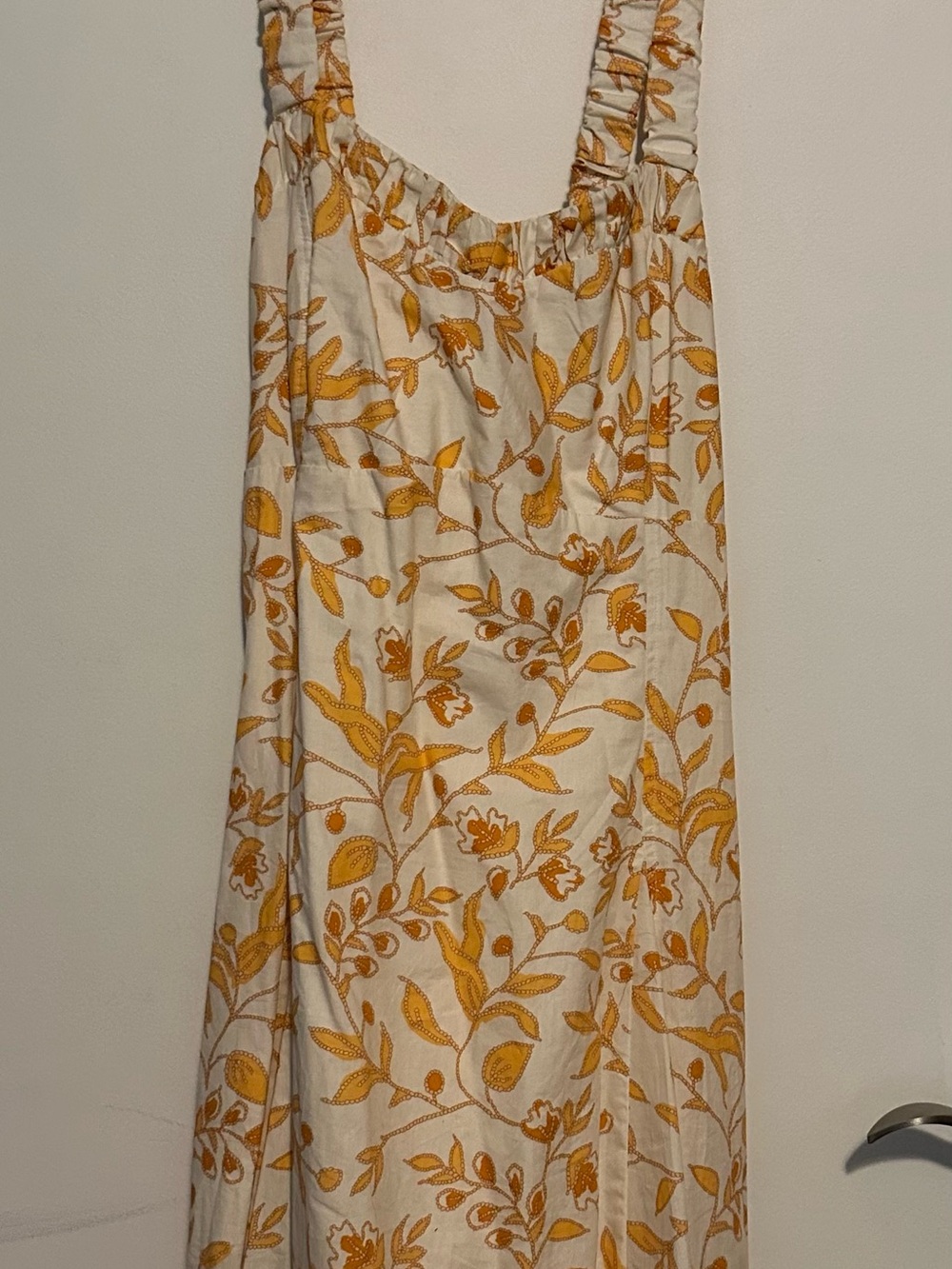 Anthropologie Cream Maxi Skirt with Mustard Floral Print
